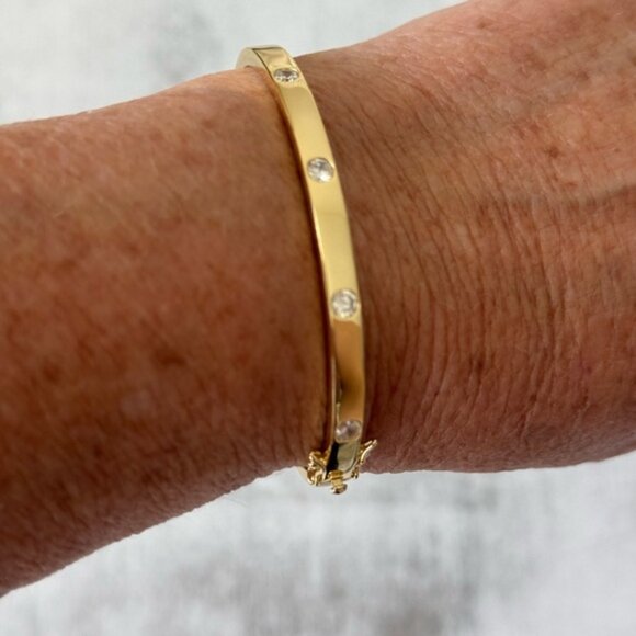 Rachel Zoe 925 Sterling Silver Gold Plated Bangle Bracelet w 5 CZ studs - Picture 10 of 16